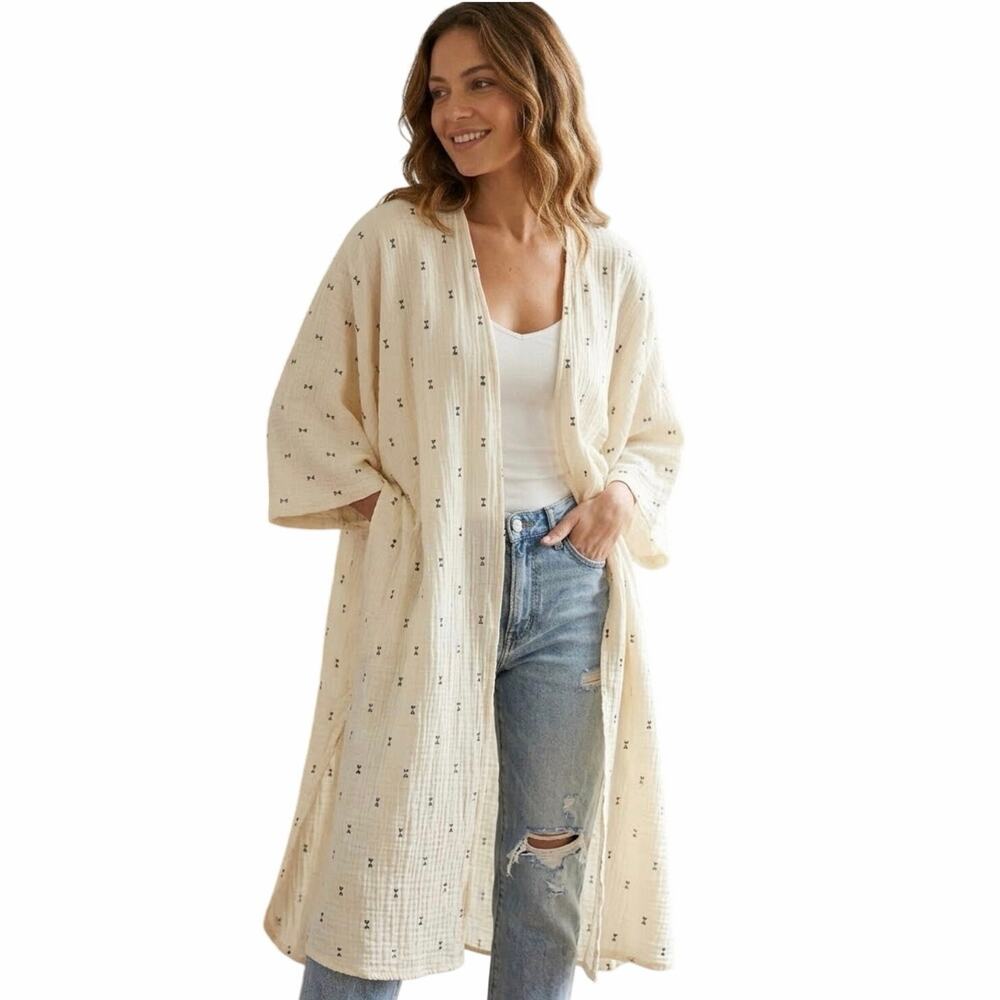 Embellish Cotton Dobby Joy Shrug Duster Euro Summer Neutral Boho OS Top